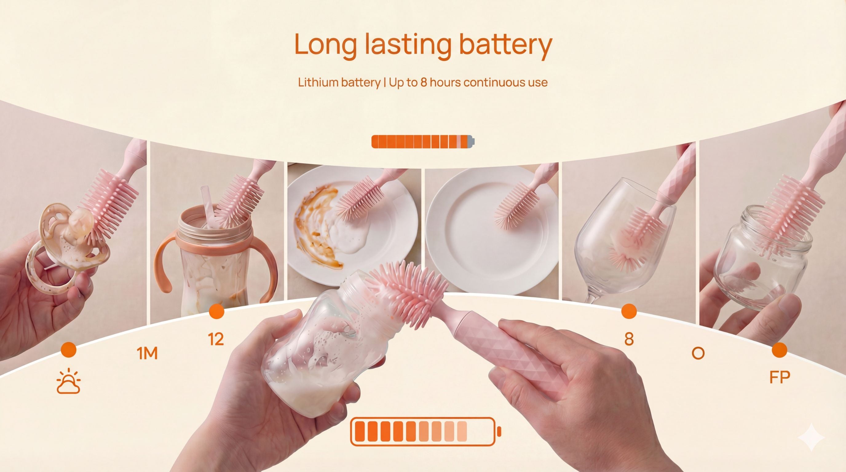 Product demonstration with a brush and bottle, showing its use and features.