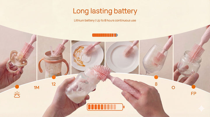 Product demonstration with a brush and bottle, showing its use and features.